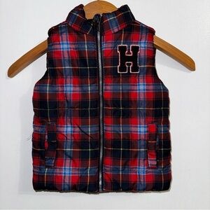 Tommy Hilfiger Vest 18M Baby Red Blue Plaid Full Zip Puffer Pockets Kids Toddler
